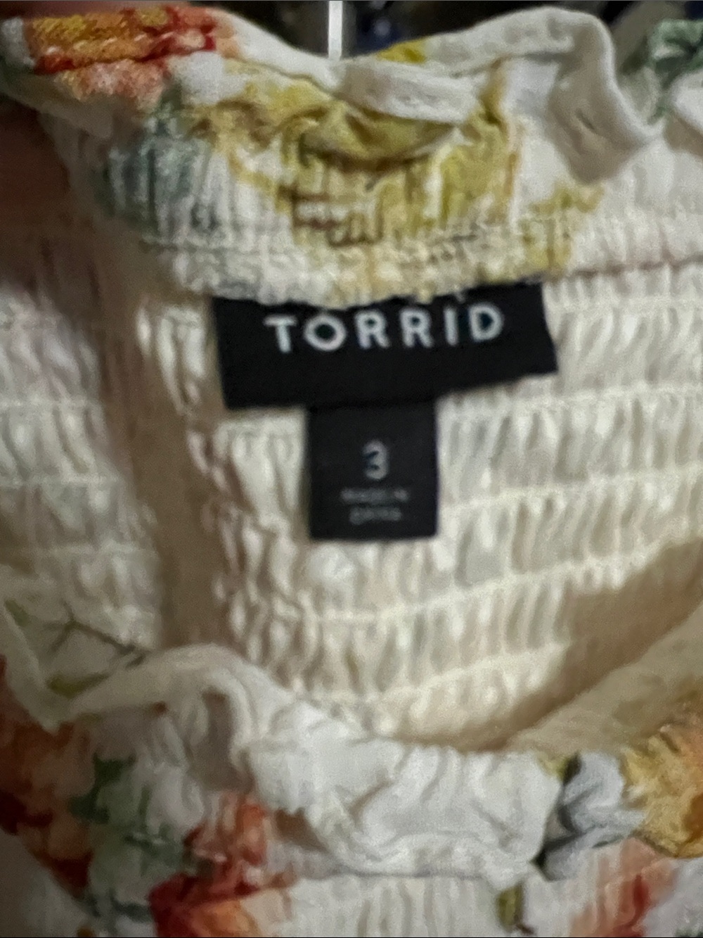 torrid Cream Smocked Crop Top with Yellow & Red Floral Print - Picture 2 of 4